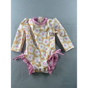 Caden Lane Floral One Piece Yellow and Pink Floral Swimsuit with Ruffle Bottom